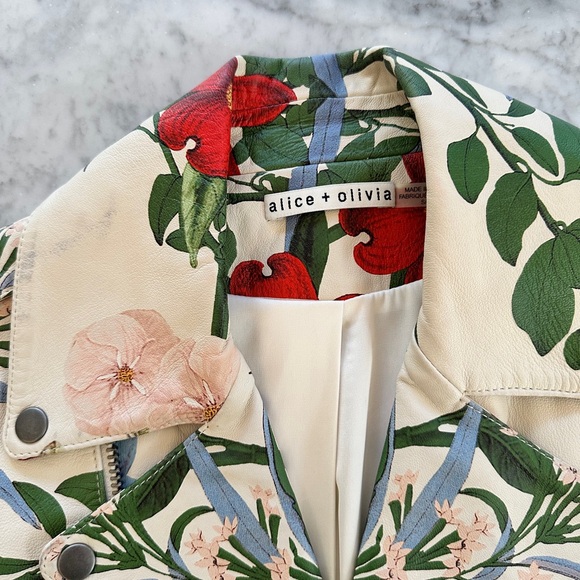 Alice + Olivia Red and Green Floral Biker Jacket - Picture 3 of 16